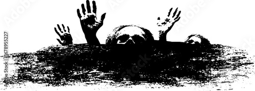 Grunge black and white zombie stencil set for halloween design and decor