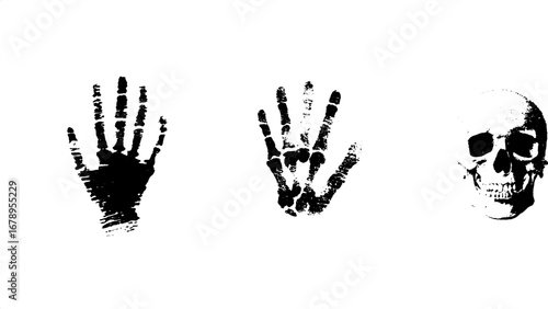Grunge black and white zombie themed stencil set for halloween design and art projects
