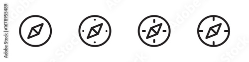 Compass icon in line. Navigation compass icon. Navigation symbol in outline. Compass symbol in line. Vector illustration. EPS 10