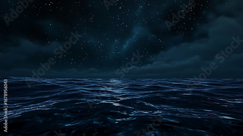 Starry Night Sky Over Dark Ocean Waves
