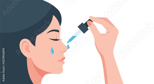 Woman Applying Nasal Drops for Sinus Relief.