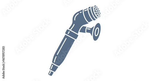 Stylized graphic illustration of a medical otoscope for ear examination.