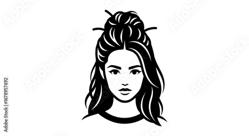 Woman with a High Bun Hairstyle.