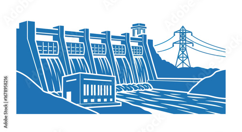 Hydroelectric Dam Illustration for Renewable Energy Production.