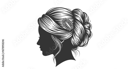 Silhouette of a woman with an elegant updo hairstyle a classic and stylish portrait.