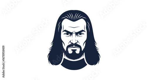 Close-up Portrait of a Man with Long Hair and Beard.