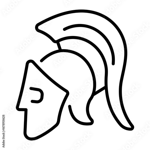 A linear style icon representing greek helmet