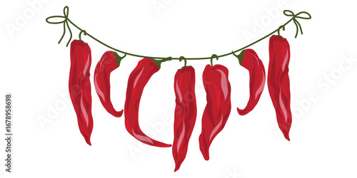 Red chili garland, Pepper string, Dried chili cluster