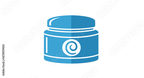 Blue cosmetic jar with white swirl design for skincare products.