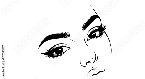 Elegant Woman Face Line Art Beauty Portrait Close Up.