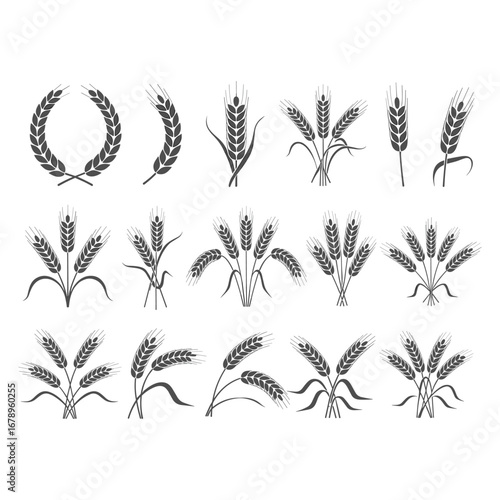 Collection of Wheat Ear Icons and Laurel Wreath Designs grain stalk