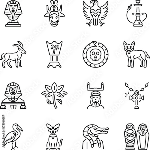 .Set of Egypt History Line Style Icons 

