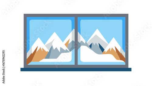 Window view of snowy mountain landscape scenic vista winter wonderland nature background image