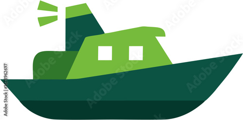 Green Boat Icon Simple Vessel Illustration