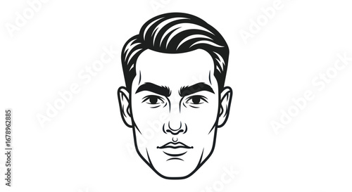 Close up portrait of a serious man with dark hair and strong jawline.