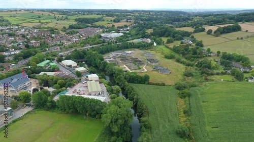 Wallpaper Mural Aerial view of wastewater treatment facility with large clarifiers and filtration ponds providing clean water in Belper Derbyshire UK Torontodigital.ca