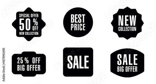 Set of new stickers, sale tags and labels. Shopping stickers and badges for merchandise and promotion, special offer, new collection, discount etc. Red stickers for web banners