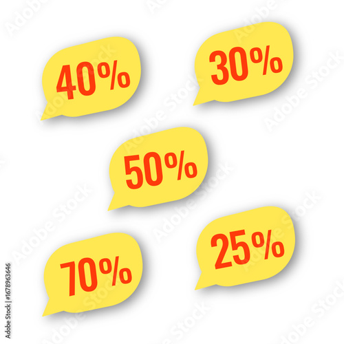 Vector Illustration 25, 30, 40, 50, 70 Percent Off Banner. Modern Red Web Label