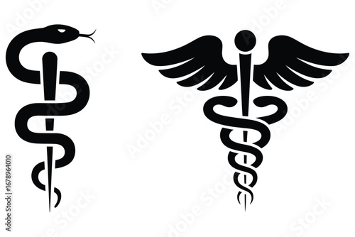 Healthcare and Medicine Symbols Vector Set with Caduceus and Serpent