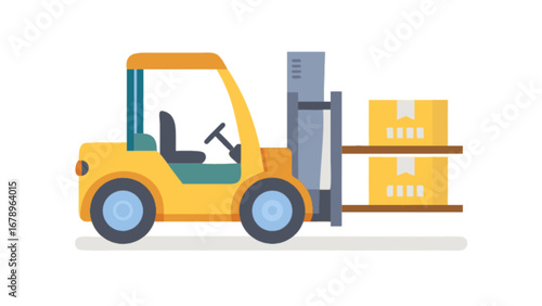 Yellow forklift truck carrying boxes vector illustration logistics and warehouse equipment design