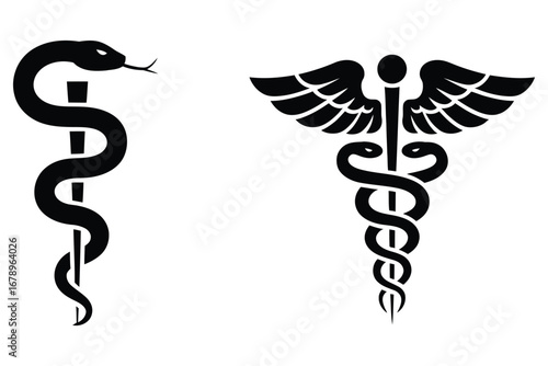 Caduceus and Snake Staff Medical Icons Vector Collection
