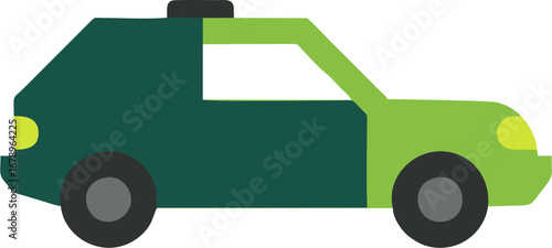 Stylized green automobile illustration, a simple design concept for urban transportation and eco-friendly travel