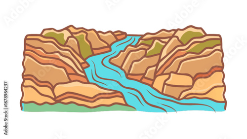 Explore grand canyon river illustration scenic landscape travel destination geology drawing