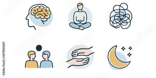 Discover essential mental wellness concepts including brain health meditation tangled thoughts interpersonal connection healing and peaceful sleep