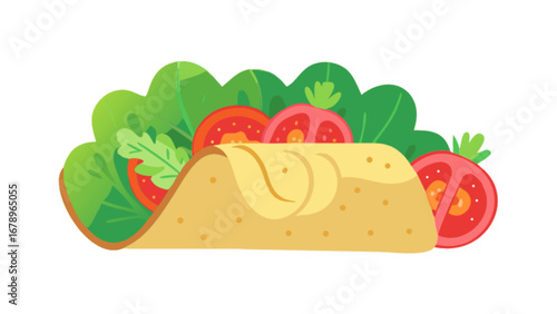 Delicious taco illustration with fresh lettuce and tomatoes for mexican food lovers design art