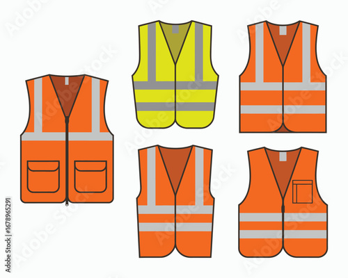Bright Orange and Yellow Safety Vest Icons for Worker Protection