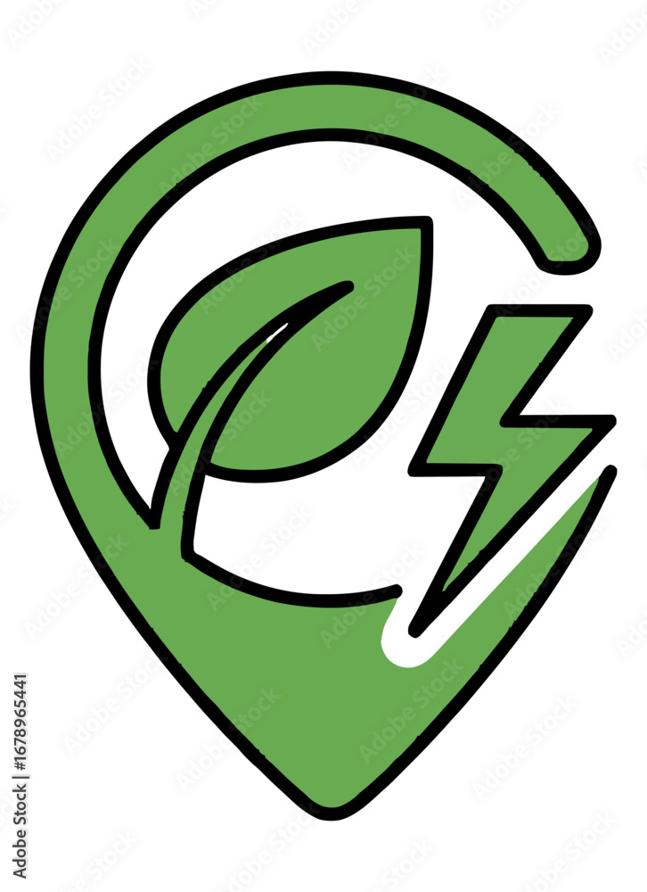Obraz premium Green energy electric vehicle charging station location marker symbol, symbolizing eco-friendly transportation and sustainable power for electric cars