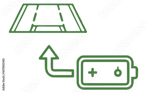 Conceptual line art illustration of an electric road system powered by a battery, symbolizing the future of sustainable e-mobility and green transportation
