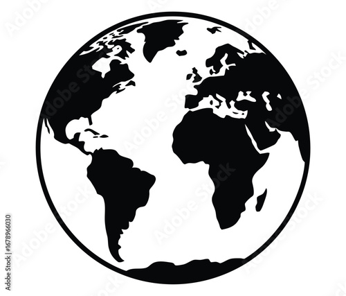 Black and White Earth Globe Vector – Simple World Map Silhouette