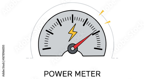 Power meter gauge showing high energy output with a yellow lightning bolt symbol indicating peak performance and readiness