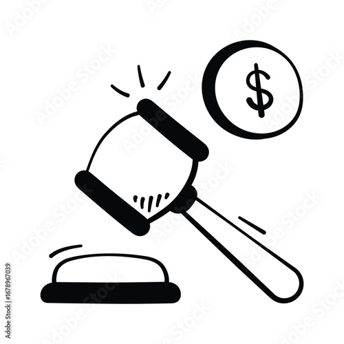 Gavel icon for finance auctions, bidding, business, and investments.