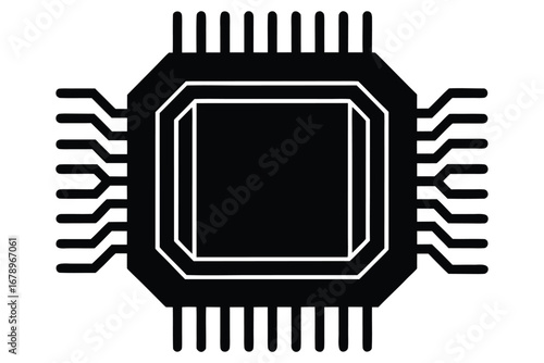 cpu chip silhouette vector art icon