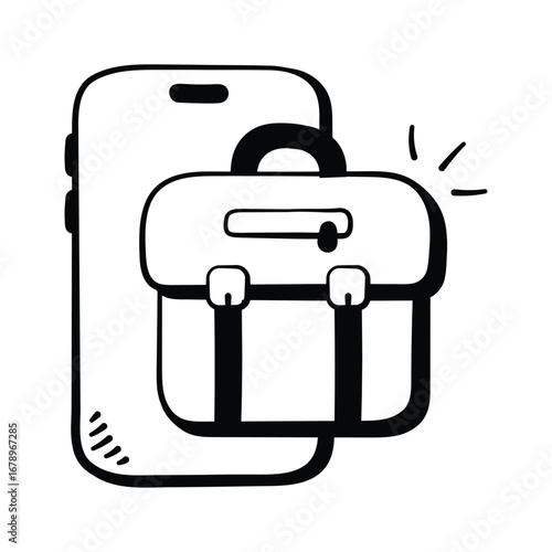 Smartphone with briefcase icon for finance, online work, management.
