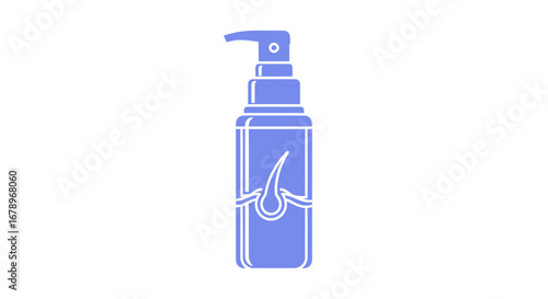 Hair care product bottle with pump dispenser and hair follicle icon.
