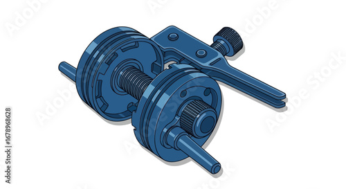 Blue Industrial Machine Part with Gears and Handle.