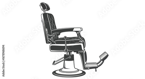 Detailed illustration of a classic barber chair side view vintage design.