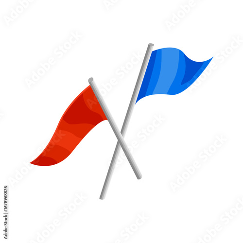 Vector illustration of crossed red and blue flags representing team rivalry or a challenge