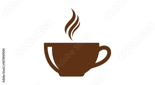Simple brown coffee cup icon with steam on white background.