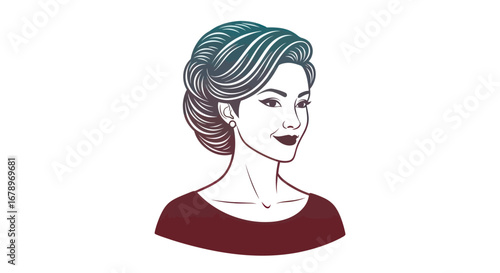 Elegant Woman Portrait with Updo Hairstyle Illustration.