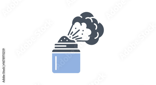 Powder container releasing particles a visual illustration of a substance.