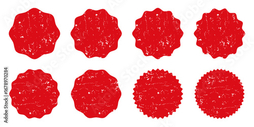 Set of red vintage grunge textured starburst shape for price tags, sale sticker, price tag, starburst, quality mark, retro stars, sale