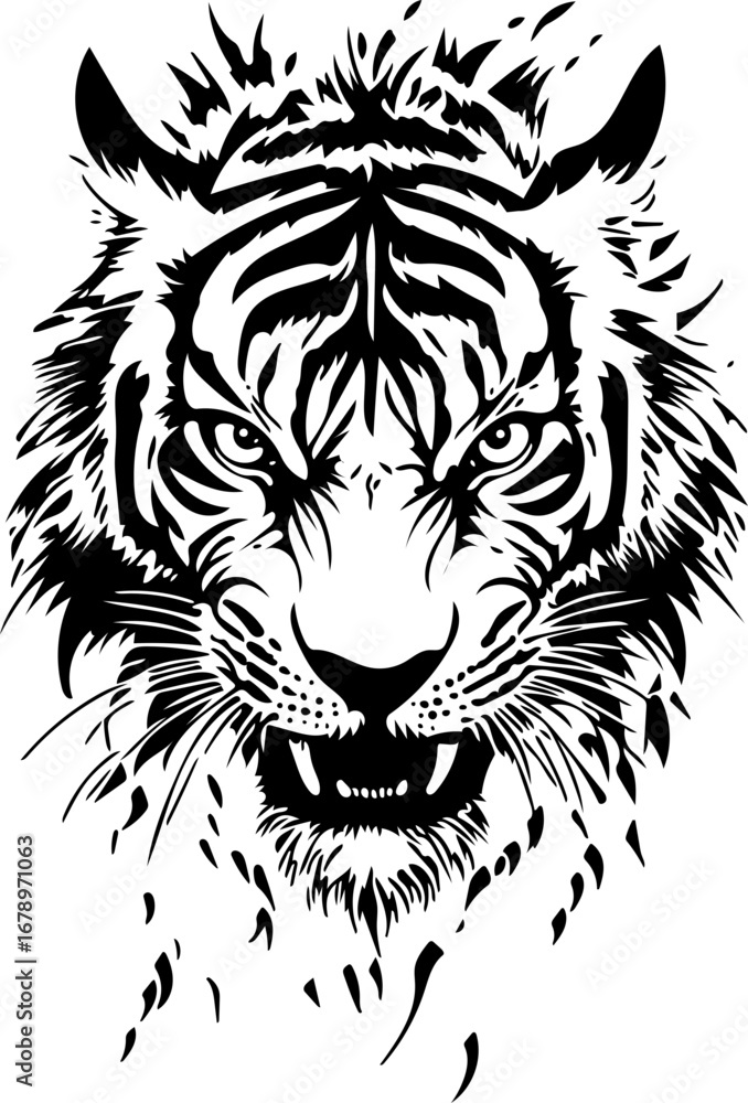 Fototapeta premium Powerful tiger head design with bold black stripes for striking branding and logo creation