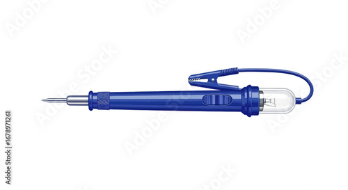 Blue handheld electrical testing tool with clip for diagnostics.