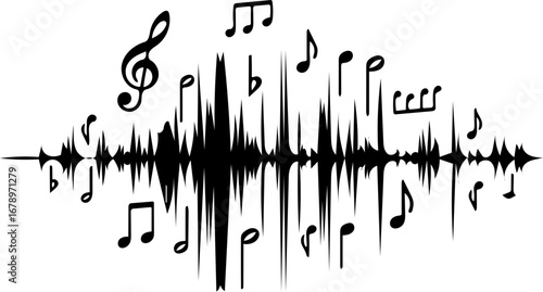 Dynamic music wave with elegant musical notes for audio production and creative sound projects