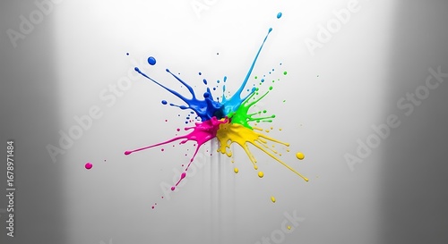 Colorful Paint Splashes on White Background.