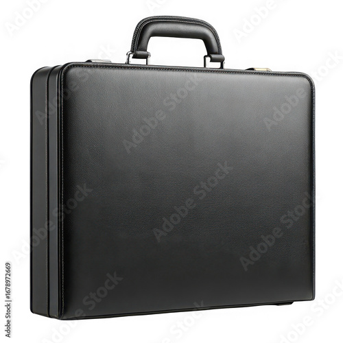 Classic black briefcase isolated on transparent background